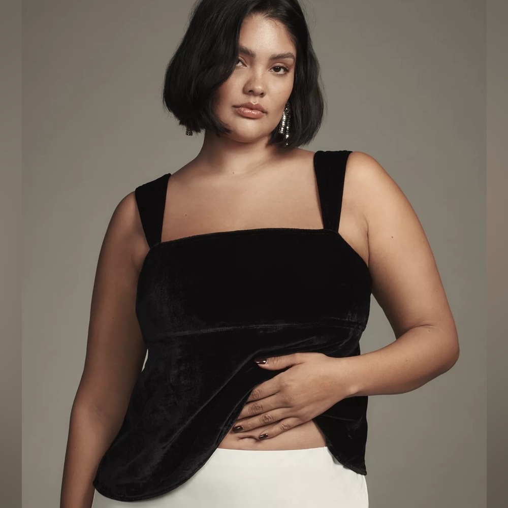 🖤 ANTHROPOLOGIE Pilcro Black Velvet Flyaway Tank Top